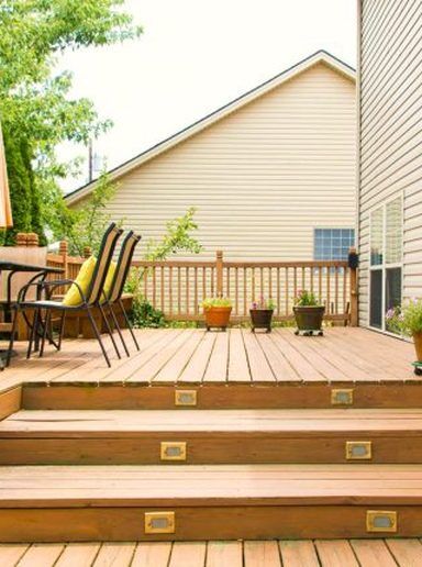 Backyard deck with patio furniture